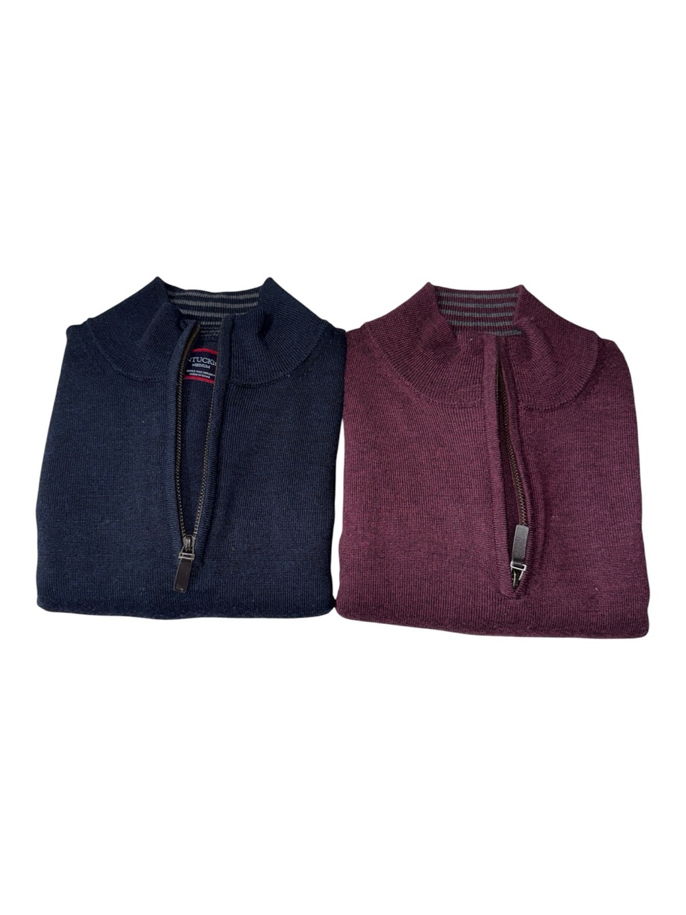 (Lot of 2) UNTUCKit mens M Medium blue red 100% merino wool 1/4 zip sweaters EUC
